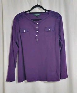 Top Lauren Ralph Lauren 2XL Púrpura Y2K Carga Manga Larga Botones Plateados Clásico  - Imagen 1 de 8
