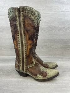 Dan Post Natasha 3687 Brown Olive Studded Leather Western Cowgirl Boots 9.5 Snip - Picture 1 of 13