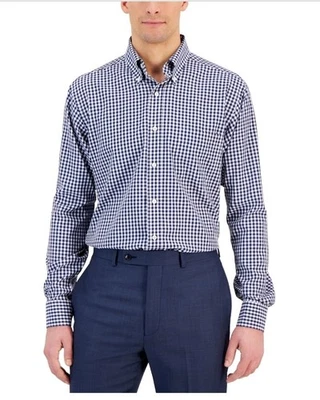 Camisa de vestir de viajero de ajuste regular Club Room para hombre pompador azul 15 32-33 Foto 1 de 4