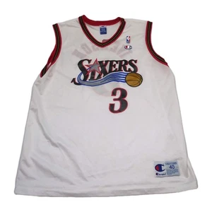 Vintage Allen Iverson Champion Jersey Philadelphia 76ers White Red Sz 40 Medium - Picture 1 of 5