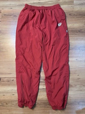 Men's Wisconsin Badger Vintage PreGame Red Warm Up Pants XL Zip sides - Image 1 of 3