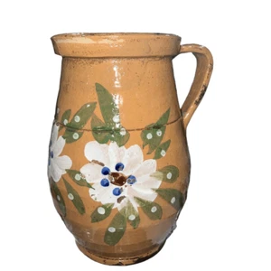 Brocca brocca vintage Pirenei ceramica lanciata a mano dipinta a mano smaltata floreale - Foto 1 di 6