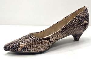 Anne Klein iflex AKXMay Brown Snakeskin Pattern Low Heel Dress Shoes Size 8.5M - Picture 1 of 7