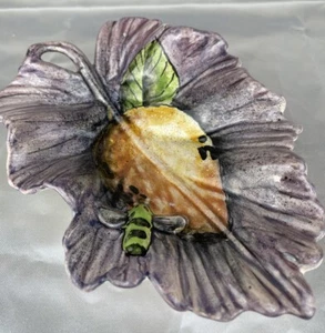 Majolica Mexican Santa Rosa trinket ring tray dish Fruit Leaf, artist signed - Picture 1 of 4