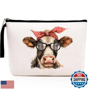 Cow Print Stuff Cow Gifts Farm Animals Heifer Makeup Bag Country Stuff Cosmet - Picture 1 of 5