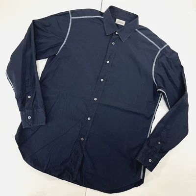Brioni Shirt Large Blue Button Down Dress Plaid Trim Cotton Italy Made - Image 1 of 4