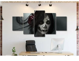 Skull Face Girl Dia De Muertos Canvas Print Wall Art Home Decor - Picture 1 of 4