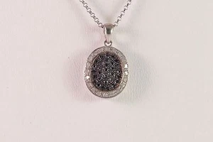 Echtes schwarz-weißes Diamant Collier in Sterling Silber Fassung - Bild 1 von 2