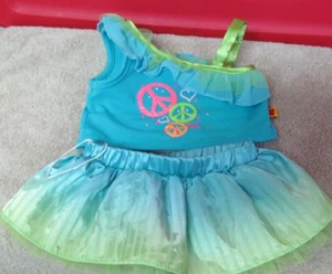 BUILD A BEAR BABW Doll Clothes ~ Turquoise / Lime Green Peace Top & Skirt - Picture 1 of 4