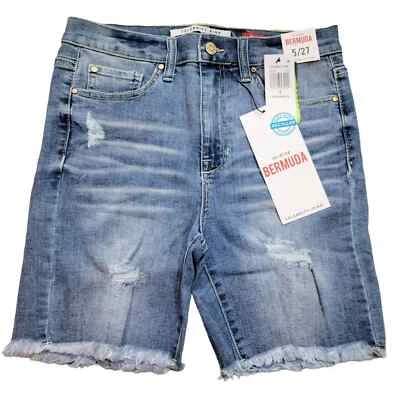 Celebrity Pink 5/27 High Rise Distressed Bermuda Denim Blue Shorts NWT - Image 1 of 4