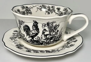 Tabletops Unlimited New England Toile Gamebirds Cup and Saucer Set Rooster - Picture 1 of 2