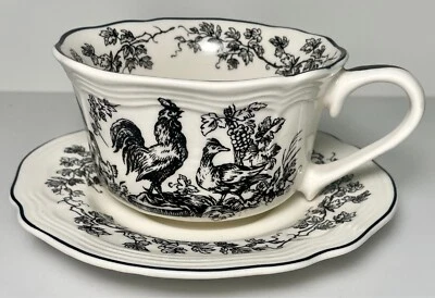 Tabletops Unlimited New England Toile Gamebirds Cup and Saucer Set Rooster - Image 1 of 2