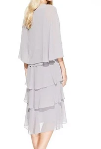 Size 10 S L Fashions gray chiffon tiered Dress w/Caplet & Rhinestone pin $109 - Picture 1 of 6
