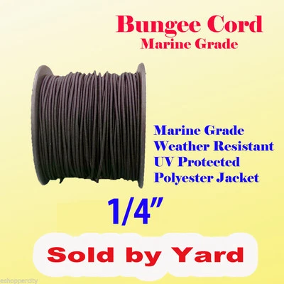 MTP 1/4" x Sold By Yard Premium Marine Grade Bungee Shock Stretch Cord UV Black