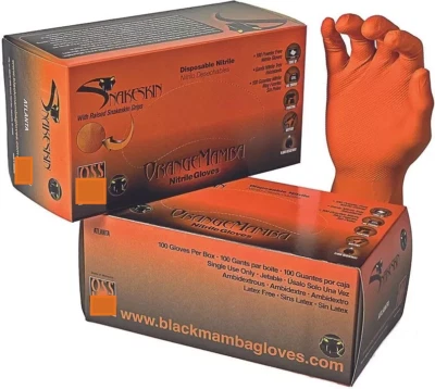 BLACKMAMBA 1x Orange Mamba Snakeskin Tough Nitrile Work Glove XL like Gator Gripz Box of 50