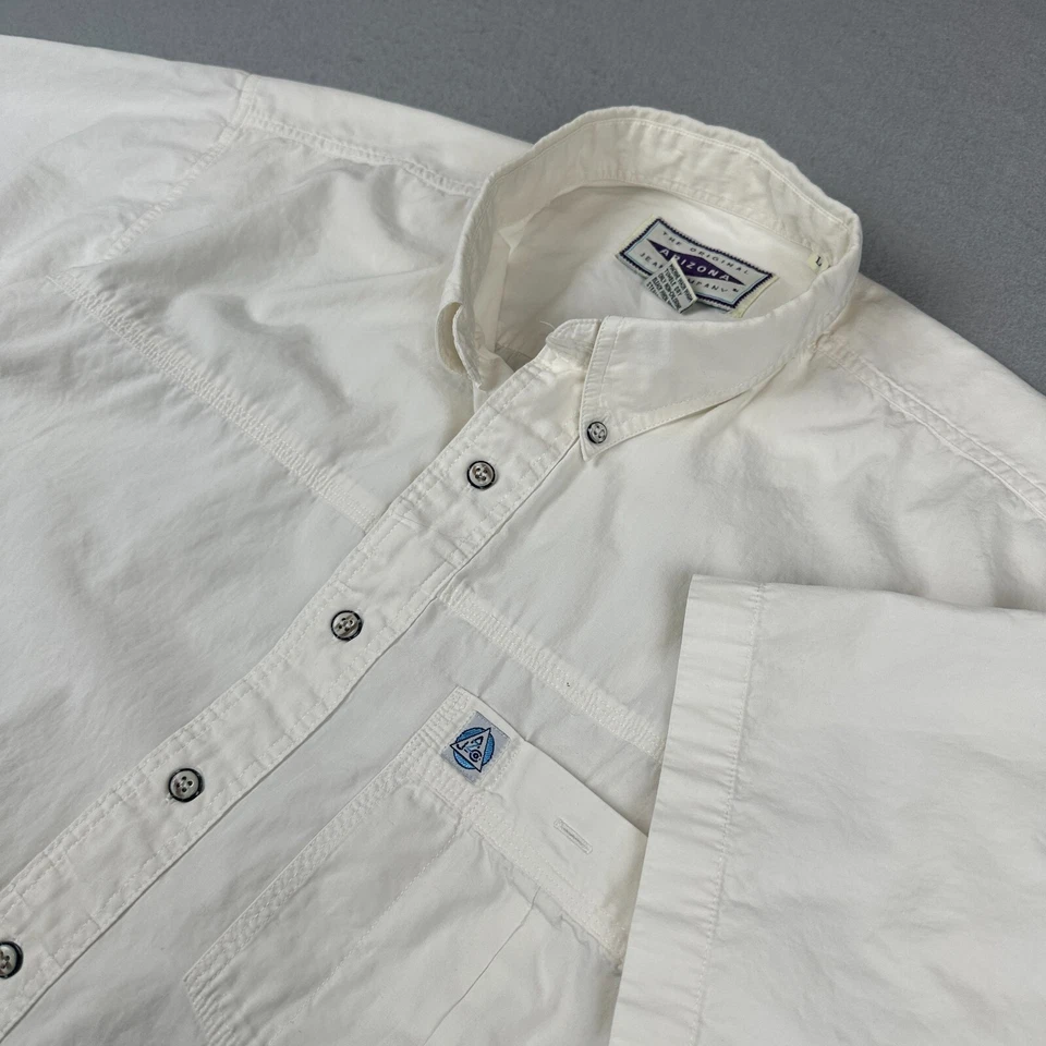 Vintage Arizona Jean Co Shirt Mens Large Ivory Button Down Camp Y2K Western 90s - Image 1 of 4