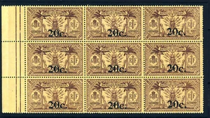 NEW HEBRIDES CONDONINIUM 1921 20c. Surcharge on 30c. BLOCK Wmk MCCA SG F35 MNH - Picture 1 of 2