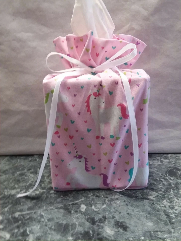 Unicorns on pink Cotton Fabric Handmade square Tissue Box Cover - Image 1 of 3