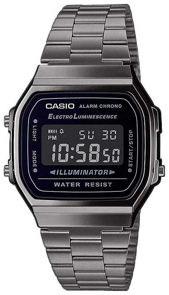 Casio Vintage Silver Black Resin Case Silver Stainless Steel Band Black Dial Men's Wristwatch - A168WEGG-1BEF