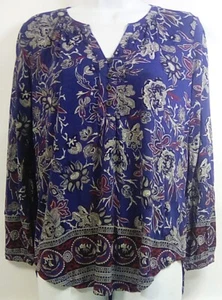 Lucky Brand Damen XS Langarm blau burgunderrot Paisley Shirt Pullover Oberteil neu mit Etikett - Bild 1 von 3