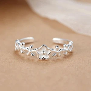 925 Sterling Silver PLATED Flower Finger Open Band Pinky Ring Women Girl Gift UK - Picture 1 of 7