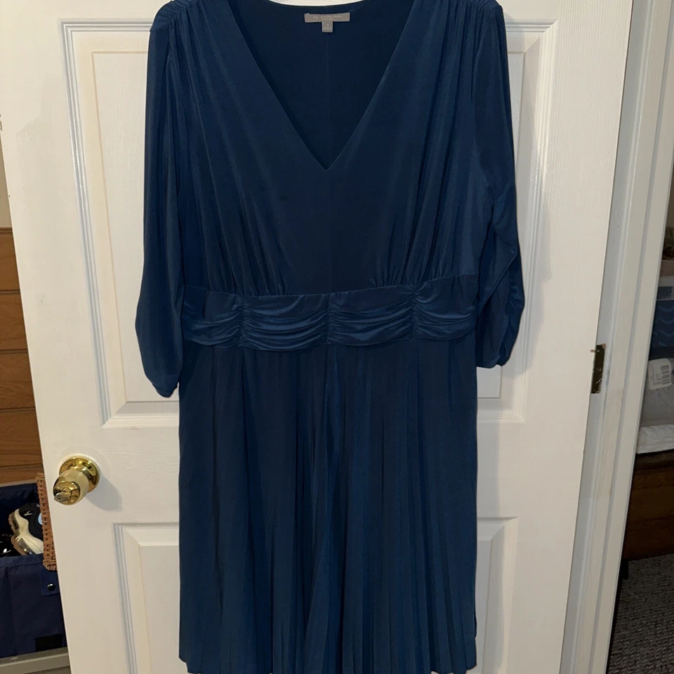 Vestido de mujer NY Collection Plus verde azulado acanalado plisado manga 3/4 poli spandex talla 18 Foto 1 de 4