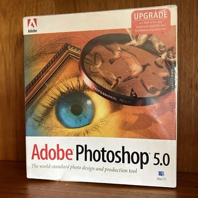 Vintage 1998 Adobe Photoshop 5.0 UPGRADE Apple Mac Macintosh CD-ROM Software - Image 1 of 4