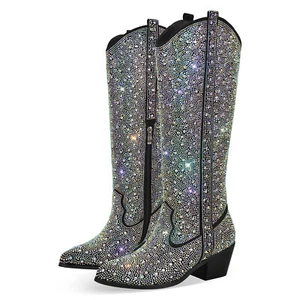Para mujeres Western Vaquero Botas de Vaquera Estrás Brillo Tirar a la Rodilla Botas Altas - Imagen 1 de 12