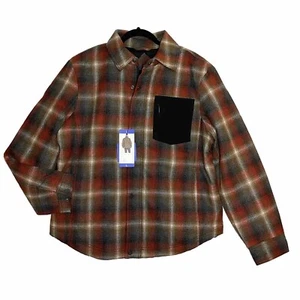 Nuova Pendleton Uomo L Rosso Plaid Due Strati Misto Lana Camicia Giacca Zip/Bottone Linea - Foto 1 di 13
