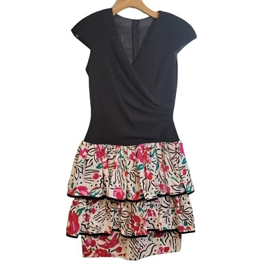 Vintage 1980s DARCY Dress Wrap Top Floral Layered Skirt Womens Size 7/8 - Image 1 of 4