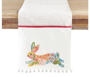 Pier 1 Imports Neu mit Etikett Ostern Frühling BESTICKTER OSTERHASE 72" TISCHLÄUFER - Bild 1 von 5