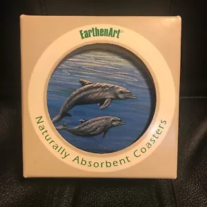 Posavasos Dolphin de EarthenArt cerámica absorbente hecha en EE. UU. - Juego de 4 NOS 3,75" - Imagen 1 de 5