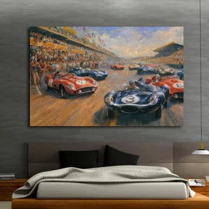 Print Painting Home Wall Art Deco Alan Fearnley Retro Racing Car on Canvas 16x20 - Picture 1 of 7