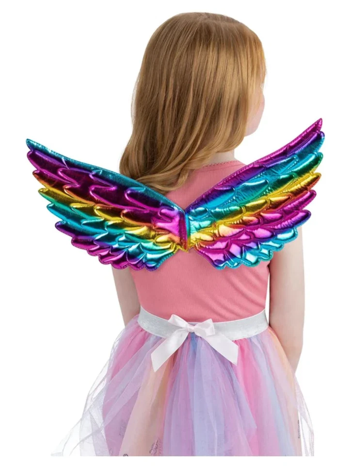 Rainbow Metallic Unicorn Wings Kids Fancy Dress Accessory Mythical Book Day - Image 1 of 1