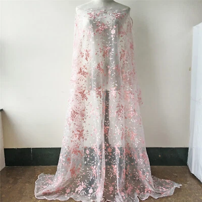 Embroidery Blossom Lace Fabric Bridesmaid Dance Costume Girls Dress DIY Tulle - Image 1 of 4