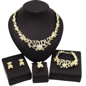 HUGS & KISSES Teddy bears Xo Set Necklace bracelet Earrings Ring 18k Layered - Bild 1 von 3