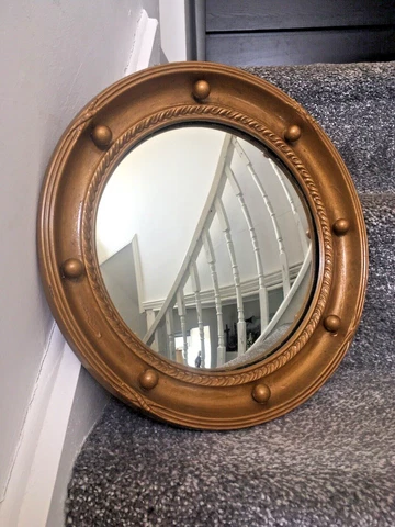 VINTAGE WAMOULD ROUND GOLD CONVEX REGENCY STYLE BALL BUTLERS PORTHOLE MIRROR 50S Cover