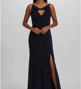 Amsale Chiara GB236P Brautjungfernkleid mit Frontschlitz Cut-Out Maxikleid marineblau 14 - Bild 1 von 12