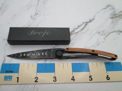 NEW Phases of the Moon Deejo 27G Minimalist FrameLock Folding Knife Olive Wood - Image 1 of 4