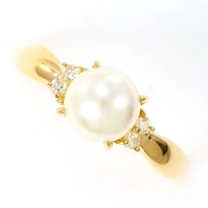 18K Yellow gold ring 9 size Pearl (Pearl ) About6mm Diamond Free shipping Used - Picture 1 of 6