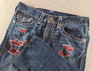 True Religion Jeans Mens 33x33 Relaxed Straight Ricky Flap Pocket Red Y2K USA - Picture 1 of 15