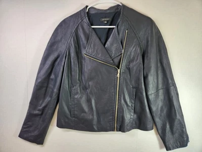 Chaqueta de cuero Ann Taylor grande azul profundo moto motociclista mujer Foto 1 de 4