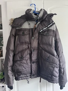 Superdry Atmospherix Daunen Parka Jacke Damen XL grau Full Zip Fellkapuze wattiert - Bild 1 von 9