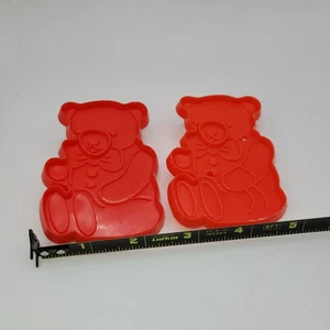 Vintage Teddy Bear Cookie Cutters - Set of 2 - Red Plastic - Picture 1 of 4