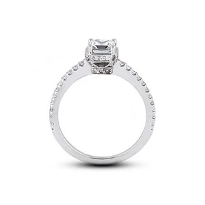 1ct F VS2 Princess Cut Natural Certified Diamonds 950 PL. Classic Sidestone Ring - Picture 1 of 3