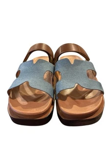 Rouge Helium Women's Adjustable Slip On Blue Brown Sandals Size 8.5 - Picture 1 of 6