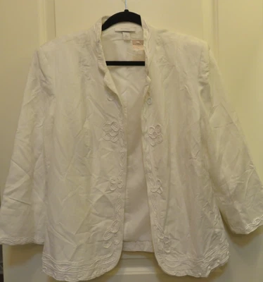 DRESSBARN ЛЬНЯНОЙ СЛОНОВОЙ КОСТИ КУРТКА ЛЕНТА SOUTACHE ДЕТАЛЬ НАРЯДНЫЙ РАЗМЕР XL НОВЫЙ С ЯРЛЫКАМИ - Изображение 1 из 4