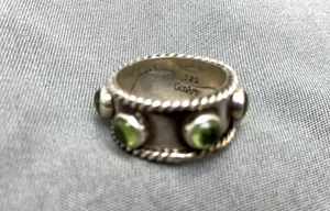 Sterling Silver 925 Ring 6 Lime Green Gem Stones 7gr size 7 Fine Jewelry GcoArt - Picture 1 of 5