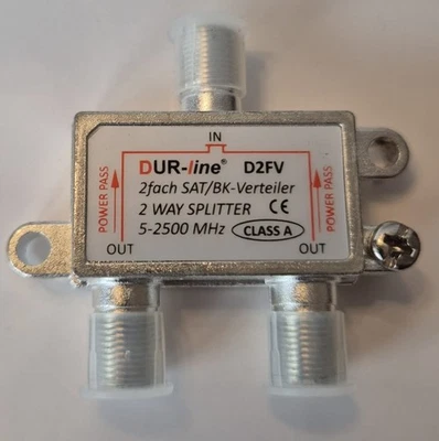 DUR-line D2FV SAT und BK-Verteiler 2-fach Splitter mit DC-Durchlass - NEU - Bild 1 von 2