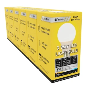 150W Equivalent 3 Way LED Light Bulbs 6 Pack, 2700K Soft White, A19, E26 Medi... - Picture 1 of 9